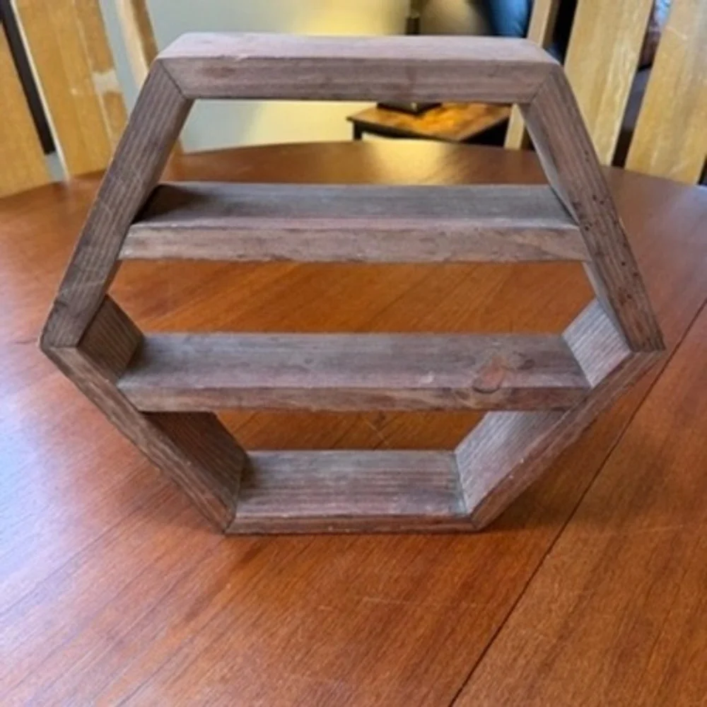 Vintage Wooden Hexagon Floating Shelf Rustic Trinkets Cottagecore Boho Granny